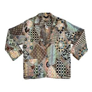 Vintage Patchwork Tapestry Jacket Women's Sz L Woven Pattern Folk Boho Earthy